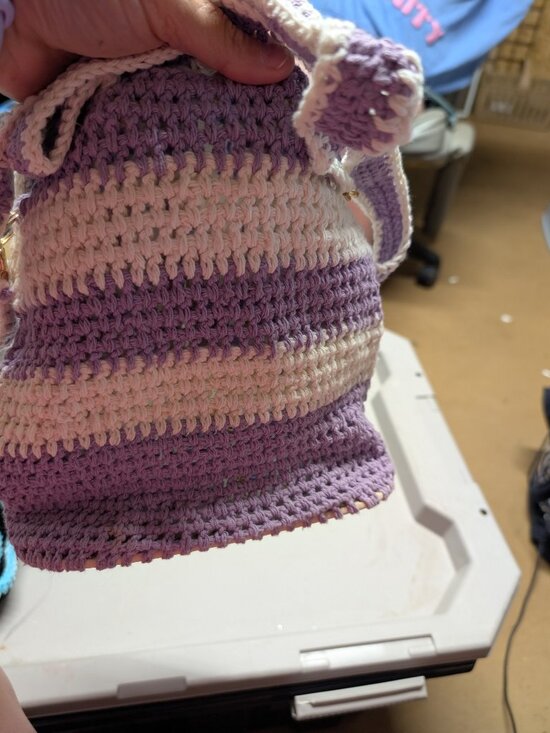 Handmade by Cyndi Shelley Handbags - Handmade Crochet Bag with Floral Lining and Pockets